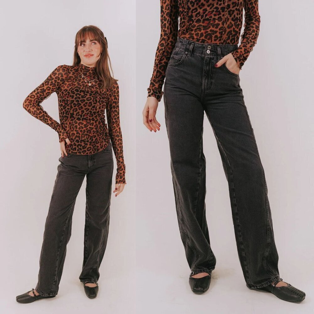 New! Free People We The Free Black Aster Straight Jeans Size 26 2479